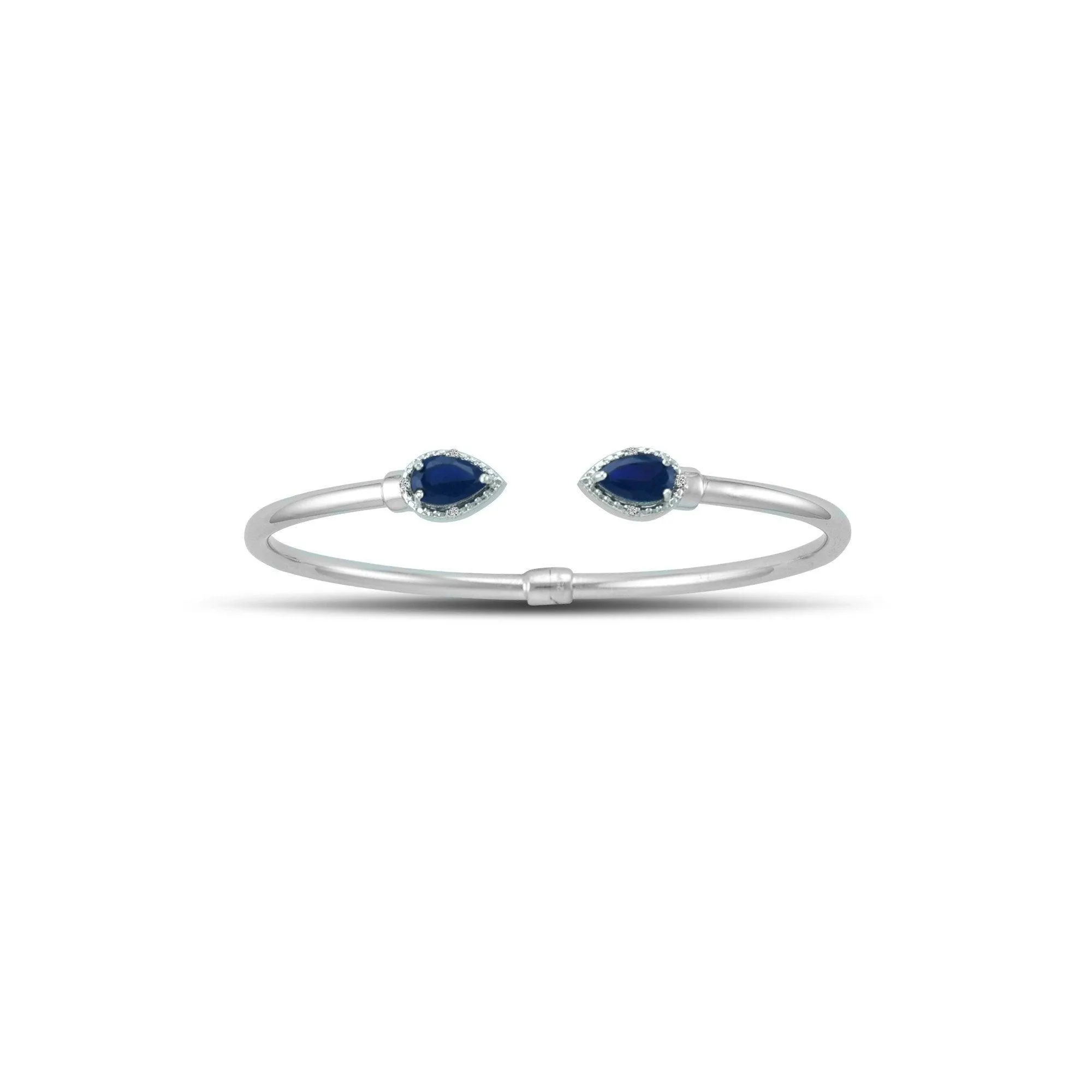 Created Sapphire and Diamond Silver Hinged Bangle