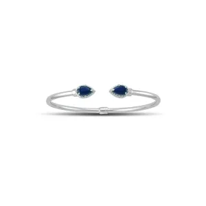Created Sapphire and Diamond Silver Hinged Bangle