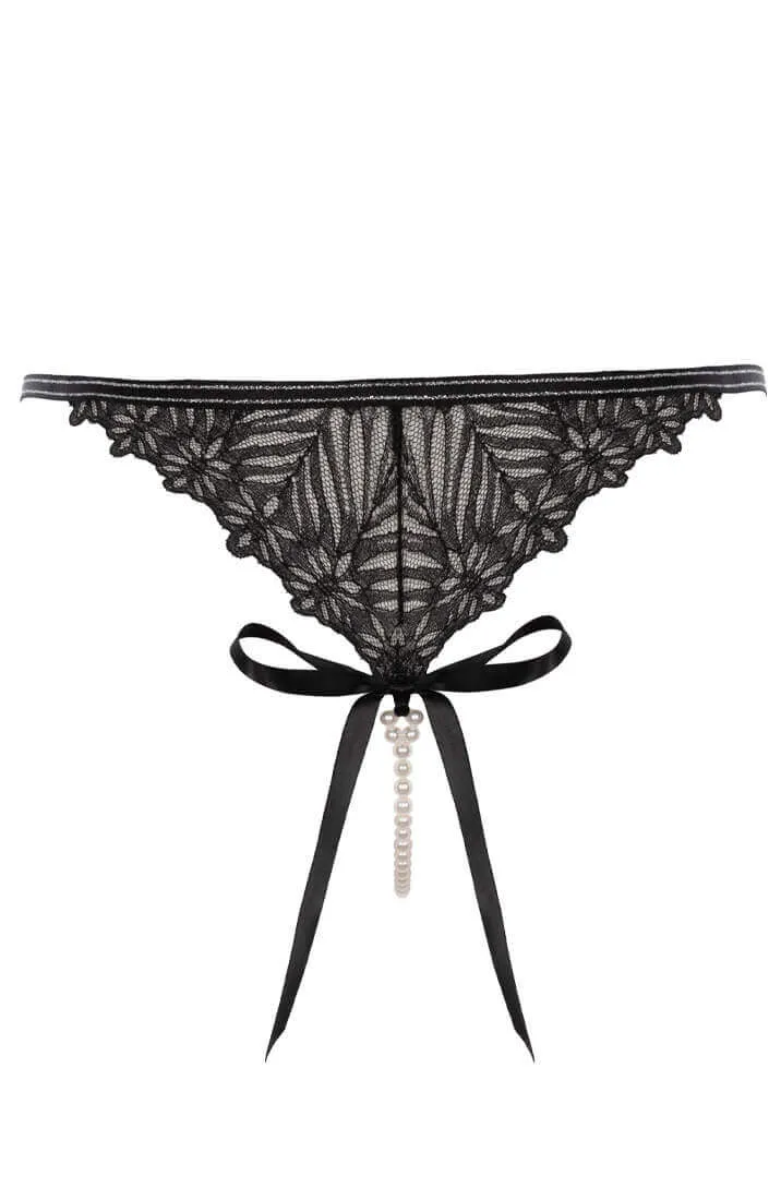 Crotchless thong with white pearl string - Destino G-string
