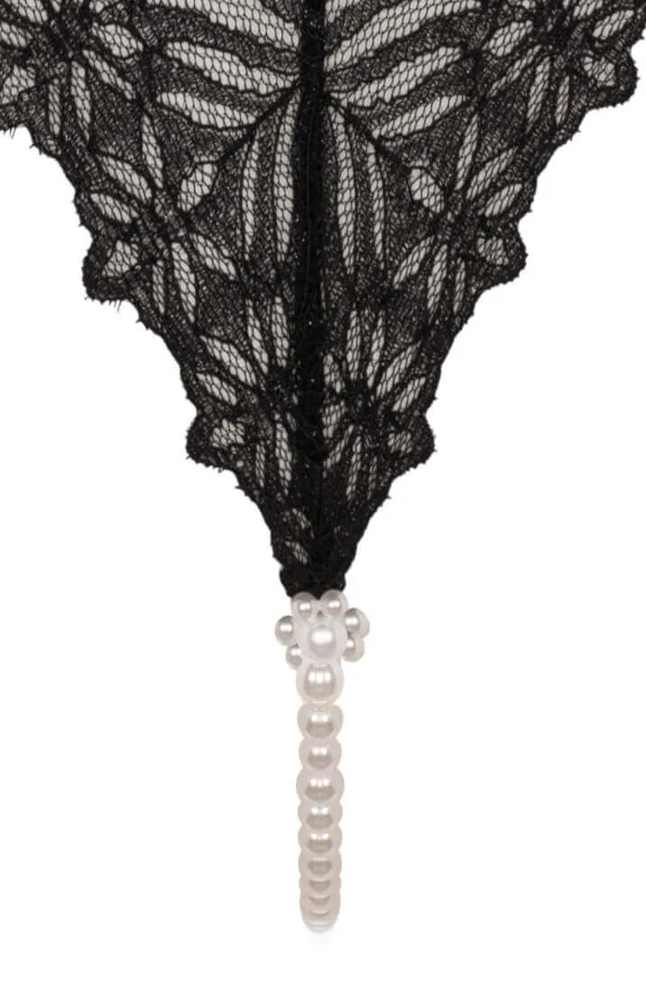 Crotchless thong with white pearl string - Destino G-string
