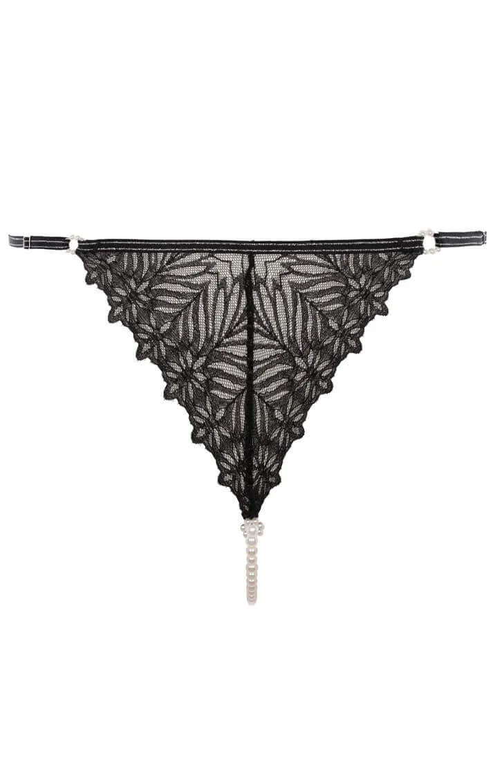 Crotchless thong with white pearl string - Destino G-string