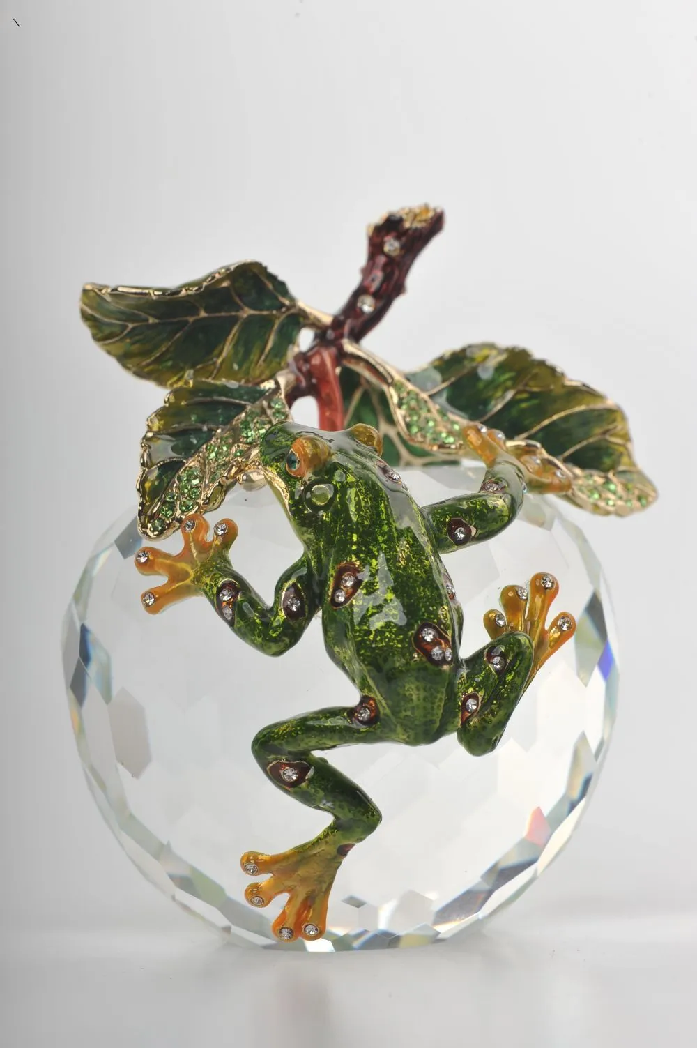 Crystal Apple with a Green Frog on it
