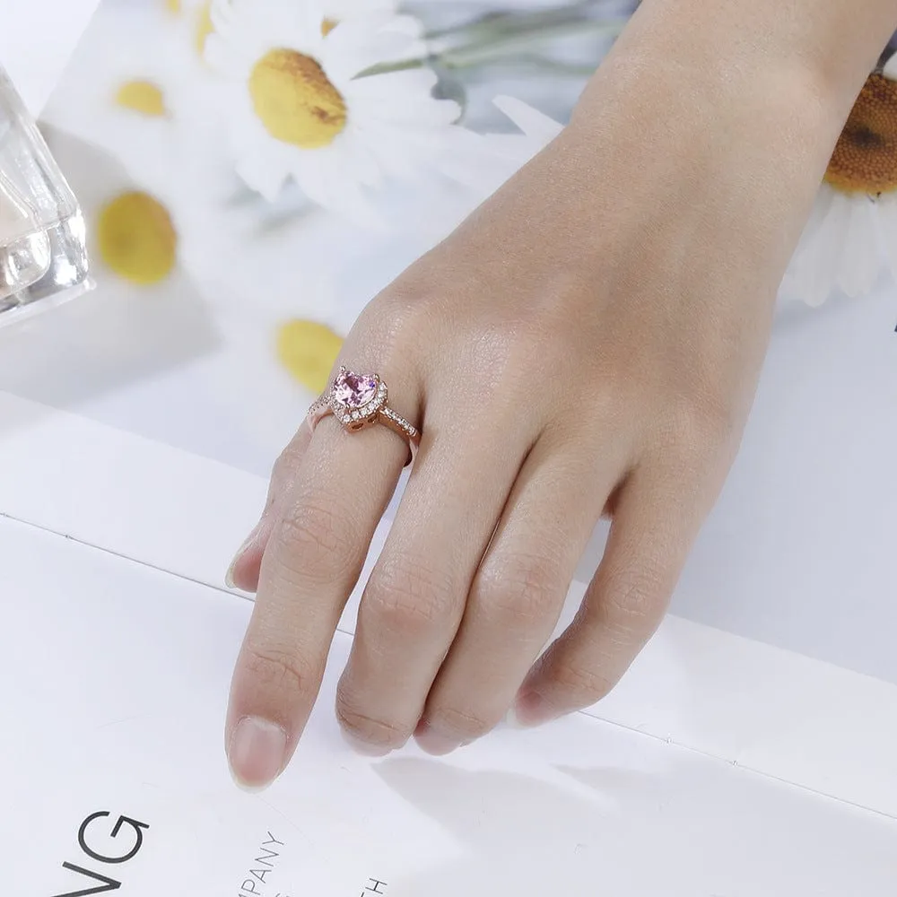 Cubic Zirconia Inlaid Pink Heart Ring