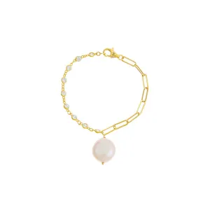 CZ Bezel X Paperclip Pearl Chain Bracelet