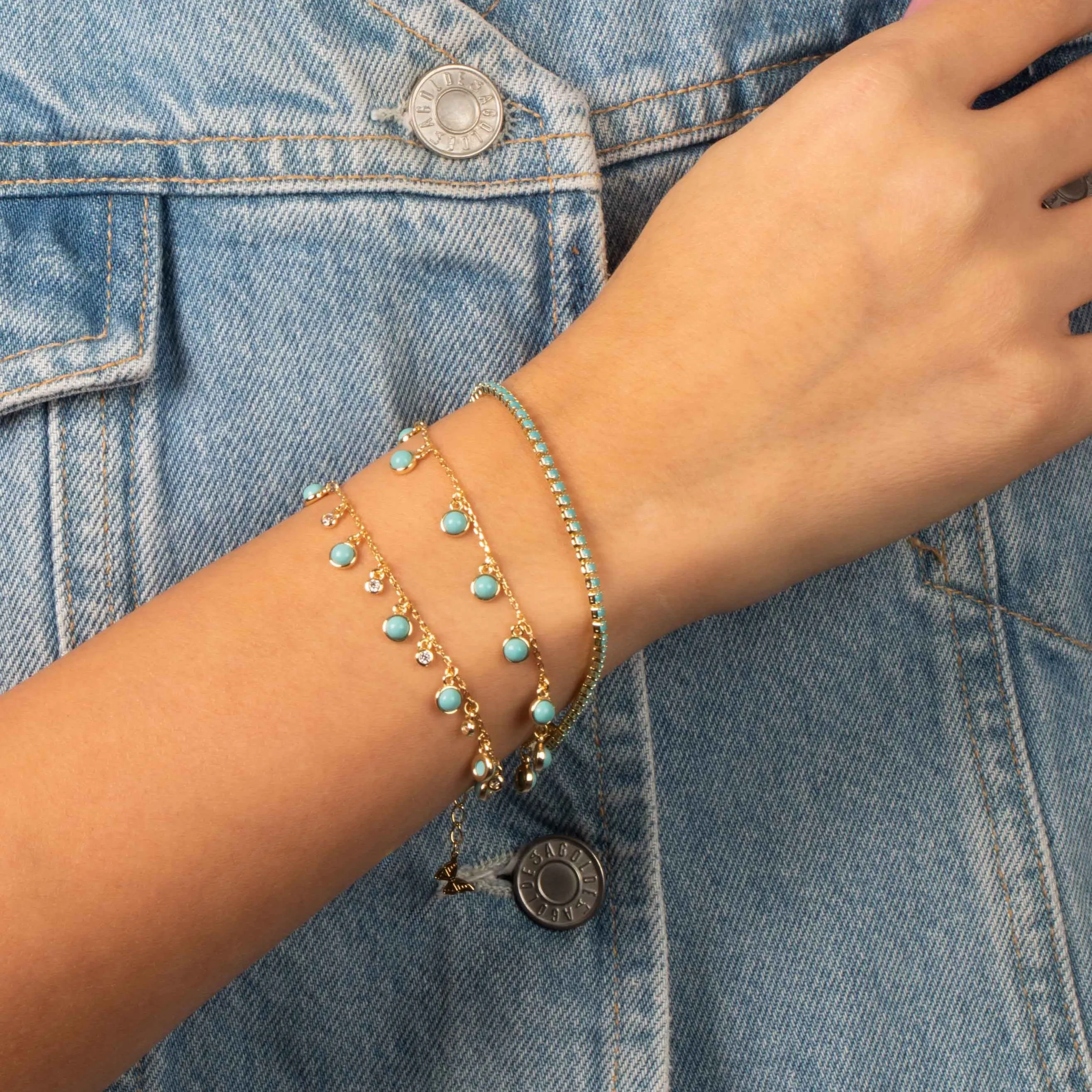 CZ X Turquoise Bezel Shaker Bracelet