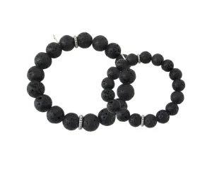 'Daddy & Me' Austin Black Lava Bracelet Set