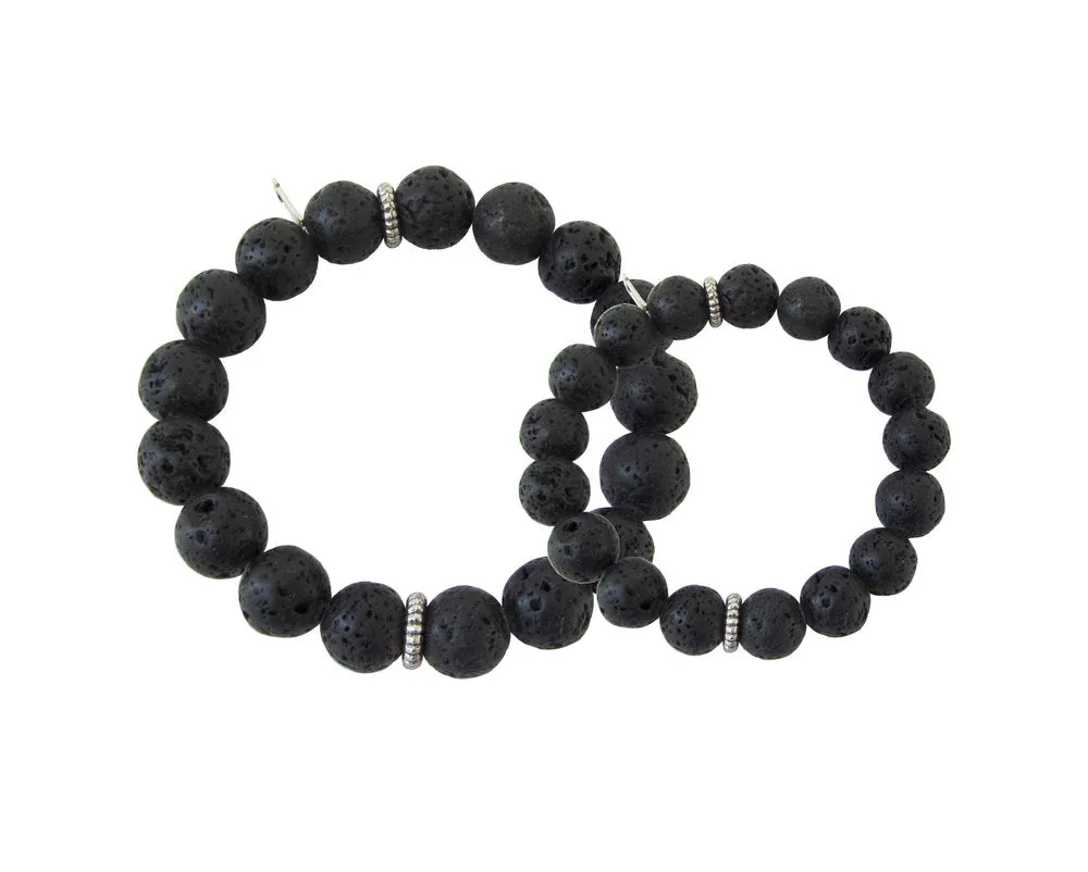 'Daddy & Me' Austin Black Lava Bracelet Set