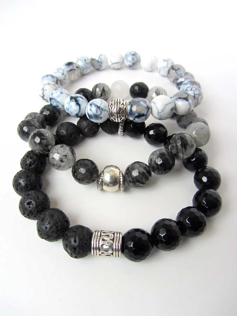 'Daddy & Me' Gray Crazy Lace Bracelet Set