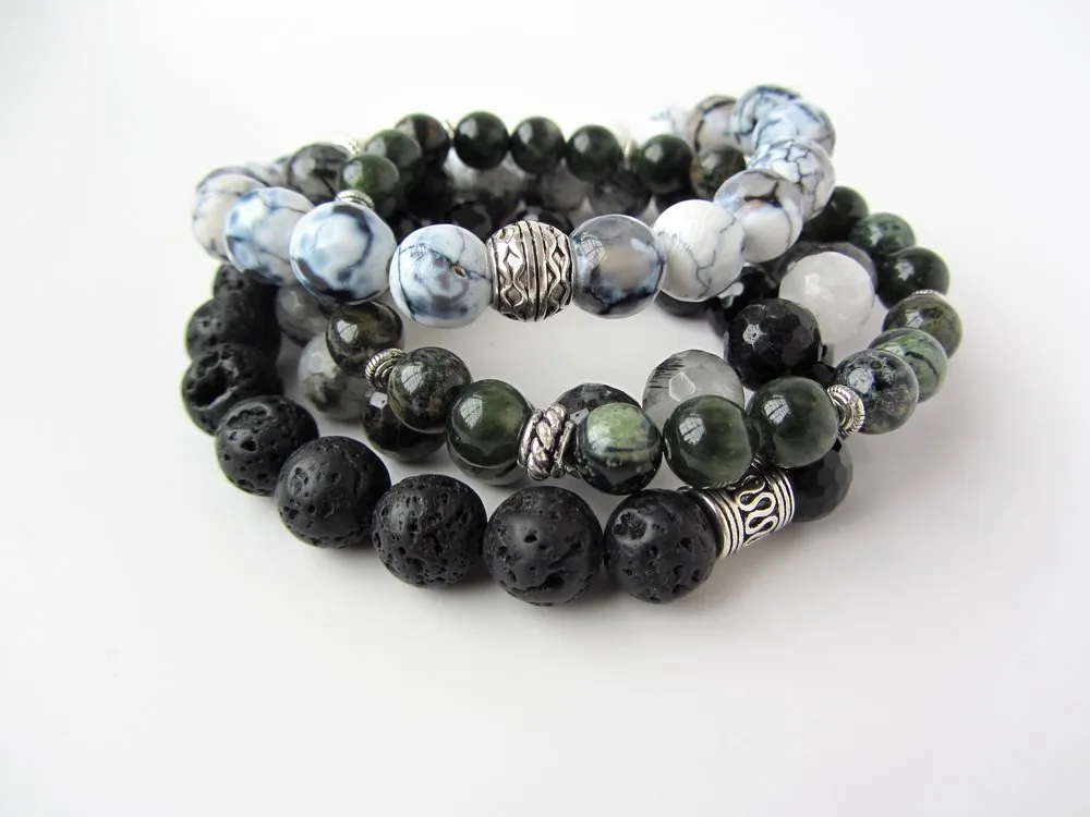 'Daddy & Me' Green Crazy Lace Bracelet Set