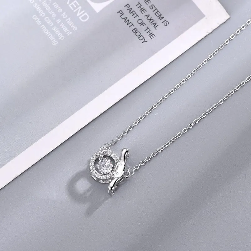 Dainty CZ Inlaid Crystal Rolling Heart Cinnamoroll Necklace