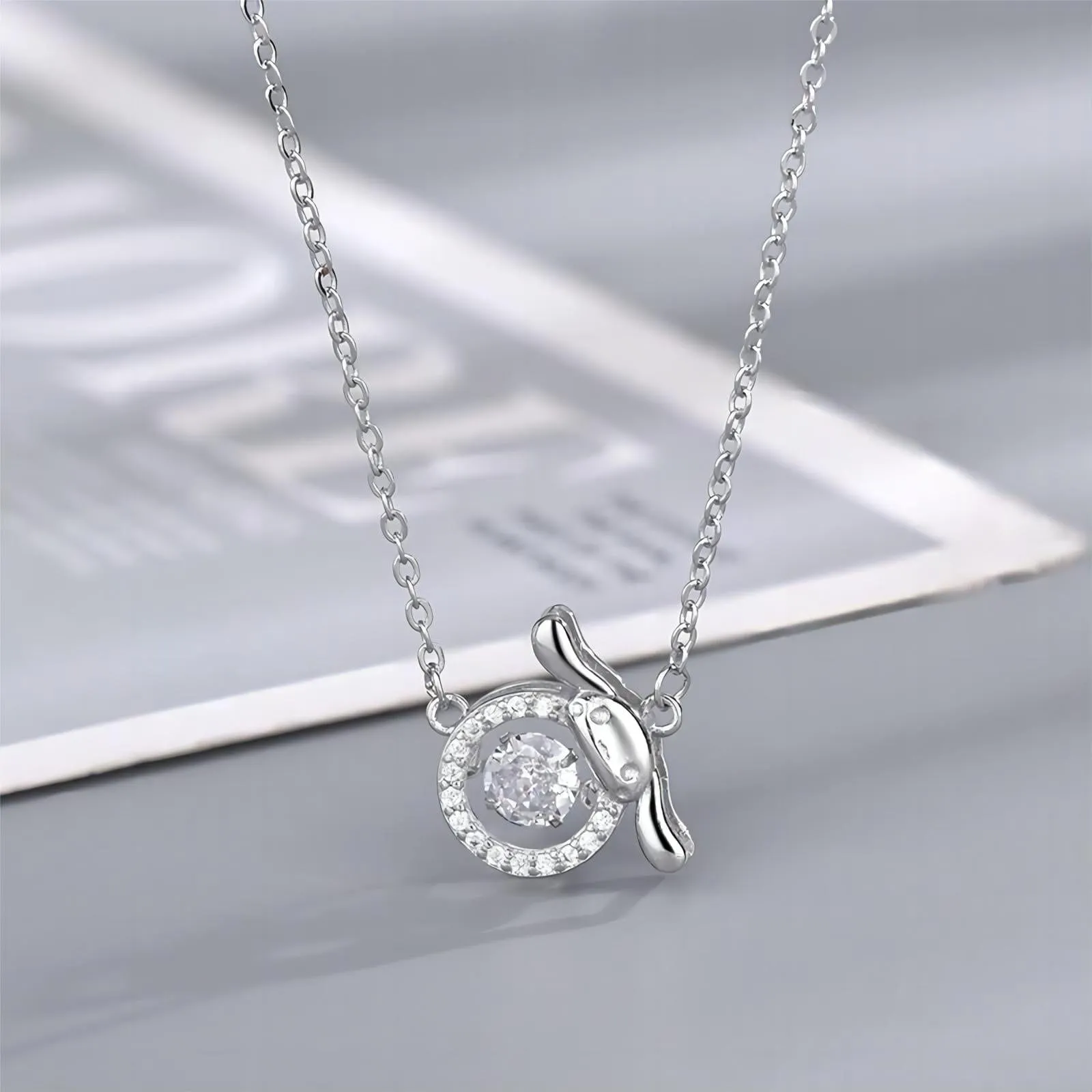 Dainty CZ Inlaid Crystal Rolling Heart Cinnamoroll Necklace