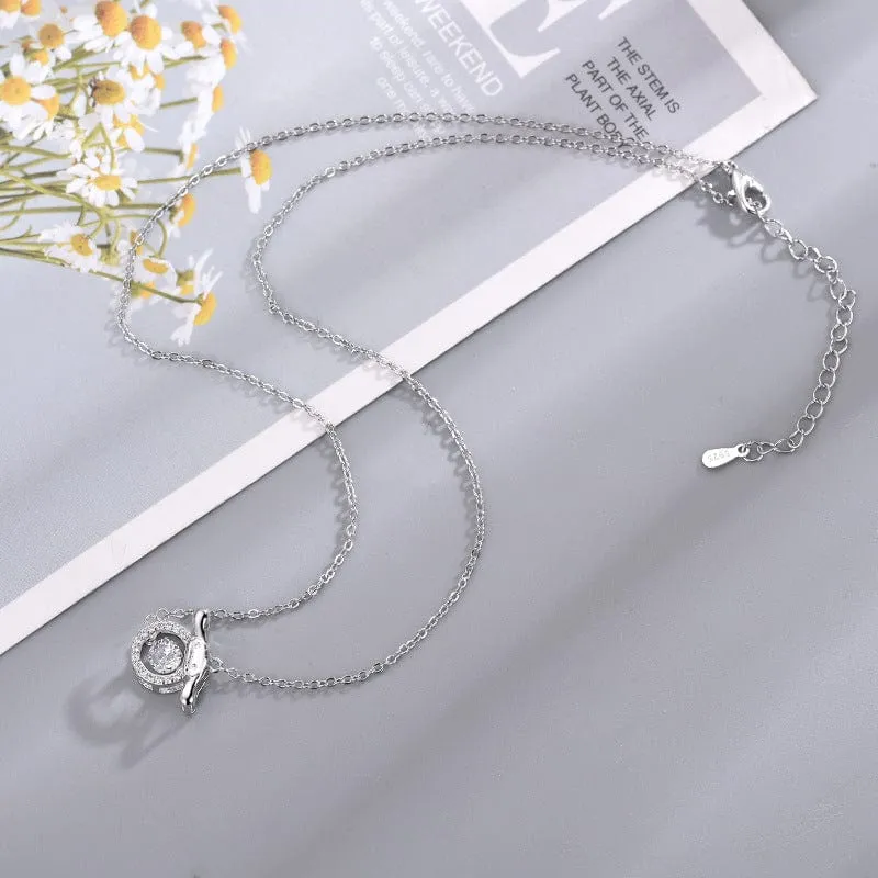 Dainty CZ Inlaid Crystal Rolling Heart Cinnamoroll Necklace