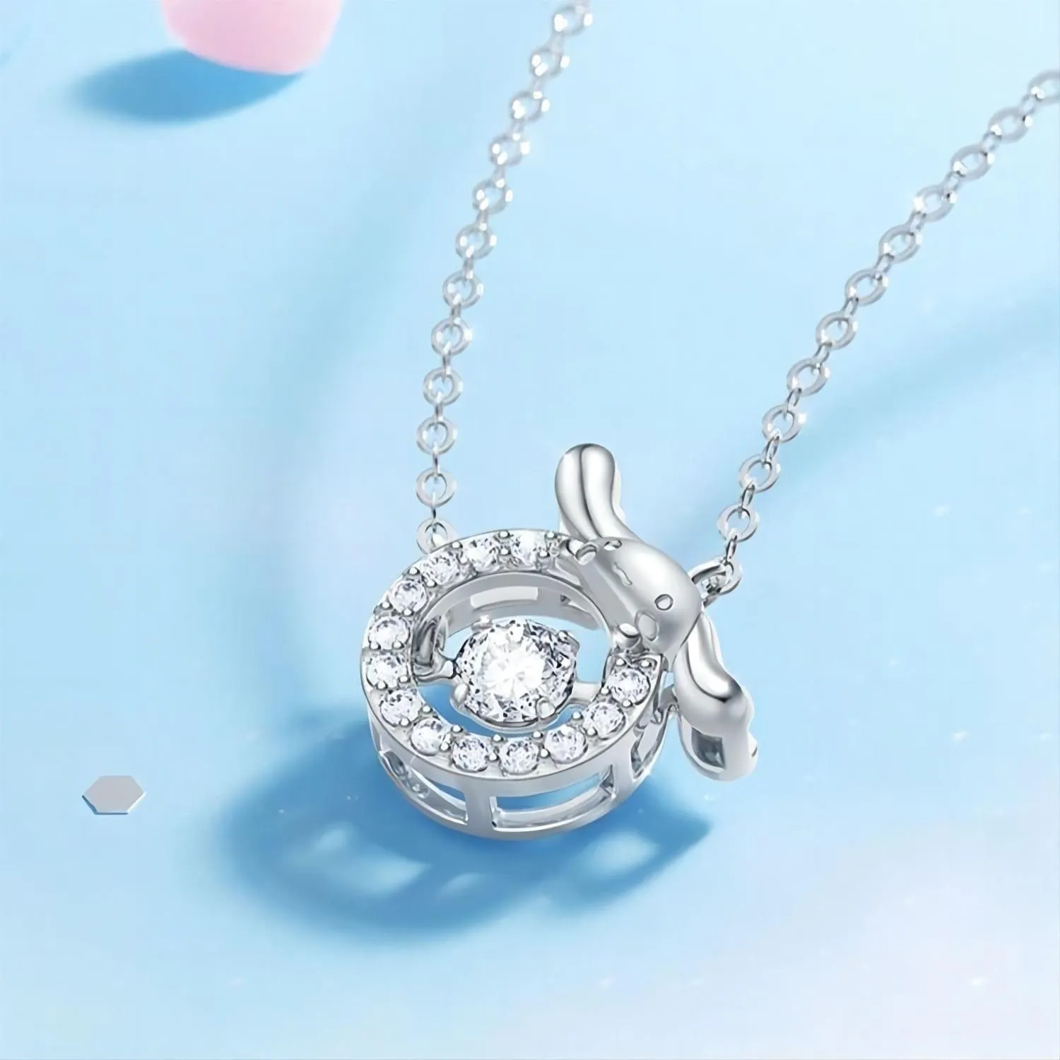 Dainty CZ Inlaid Crystal Rolling Heart Cinnamoroll Necklace