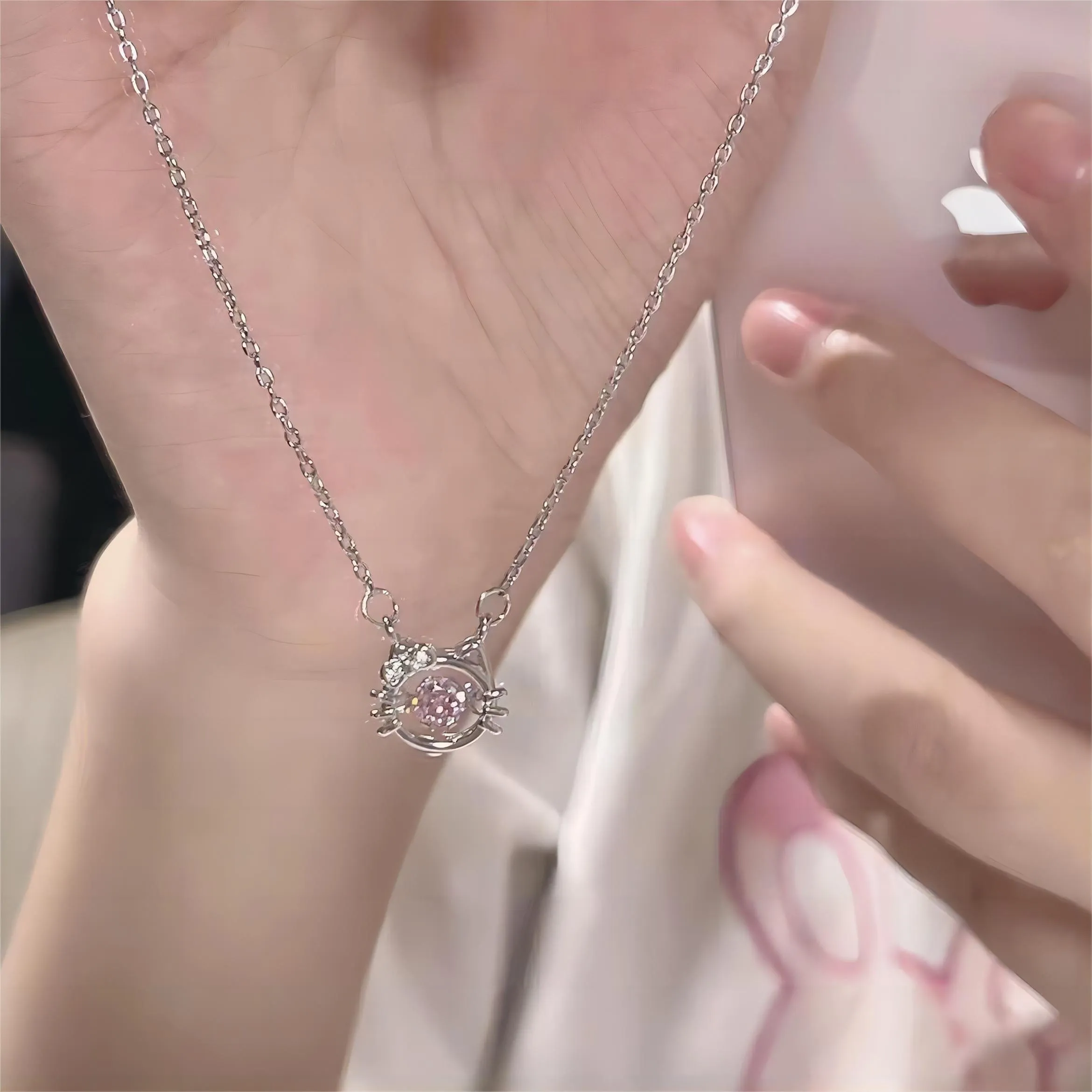 Dainty CZ Inlaid Hello Kitty Necklace