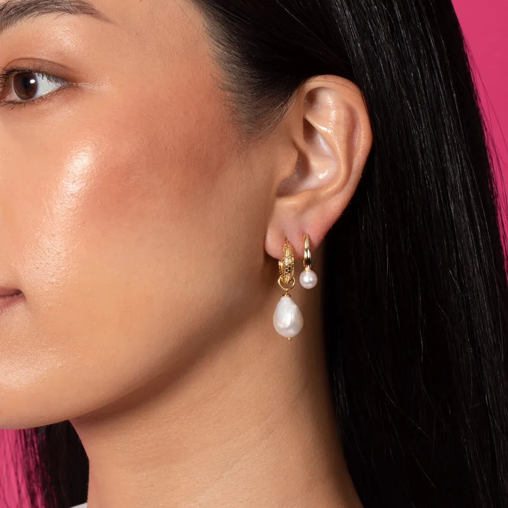 Dangling Pearl Oval Huggie Earring