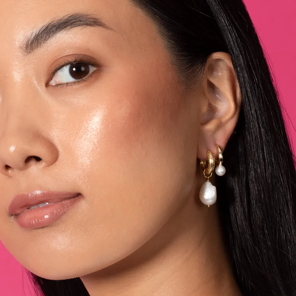Dangling Pearl Oval Huggie Earring