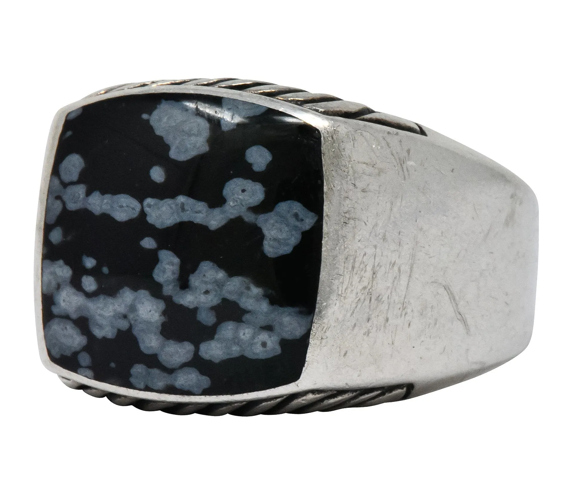 David Yurman Snowflake Obsidian Sterling Silver Men's Exotic Stone Ring