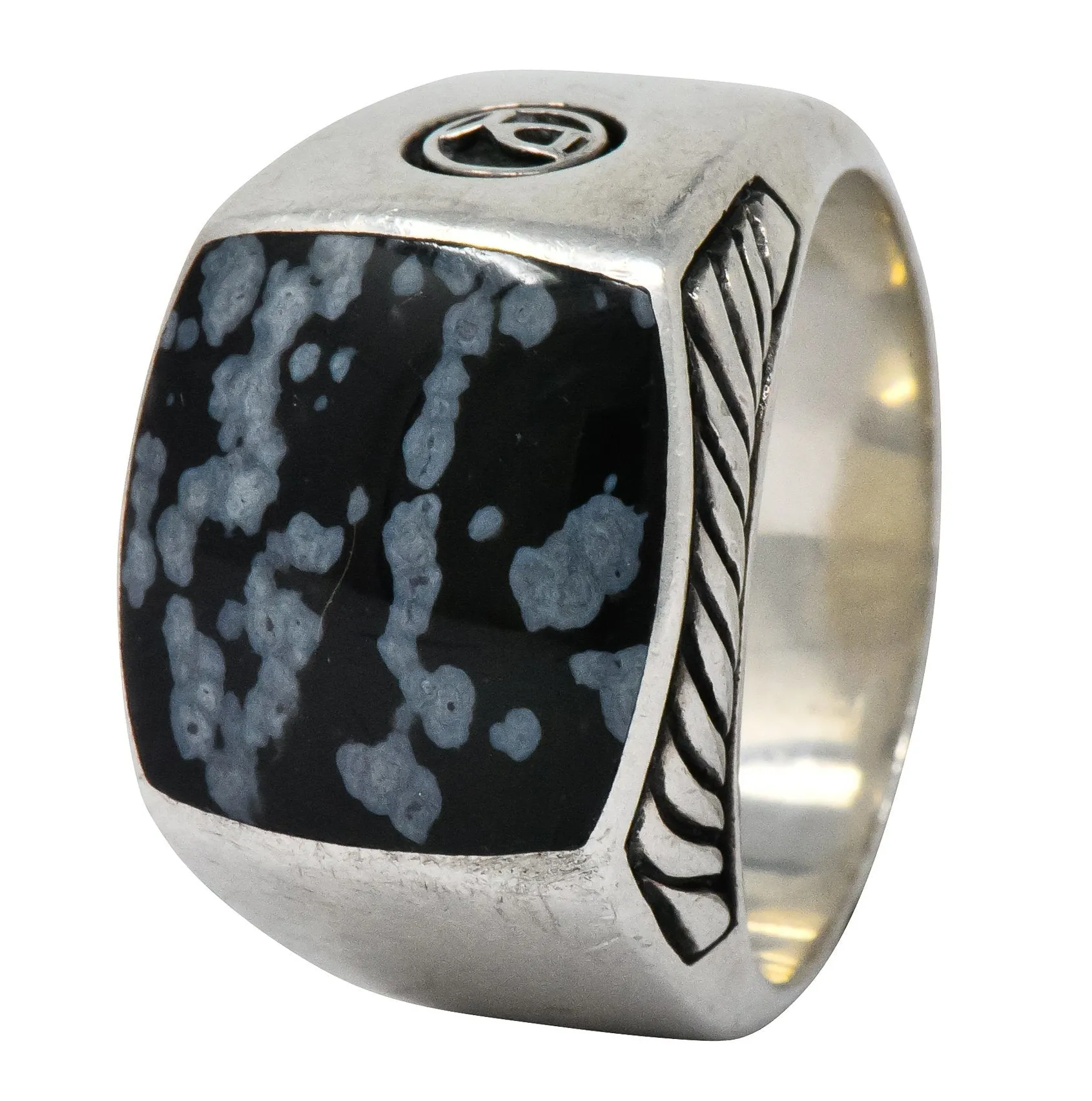 David Yurman Snowflake Obsidian Sterling Silver Men's Exotic Stone Ring