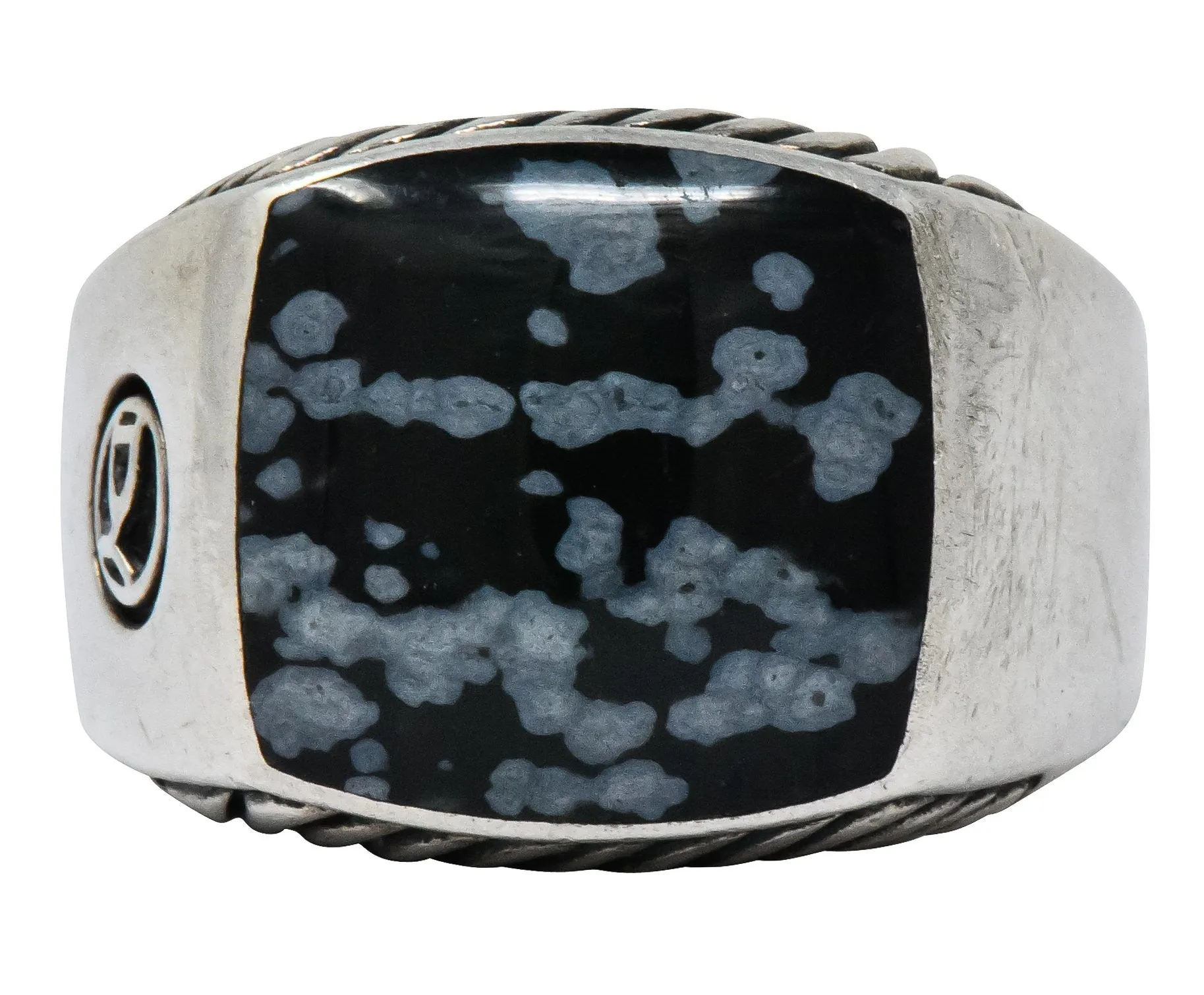 David Yurman Snowflake Obsidian Sterling Silver Men's Exotic Stone Ring