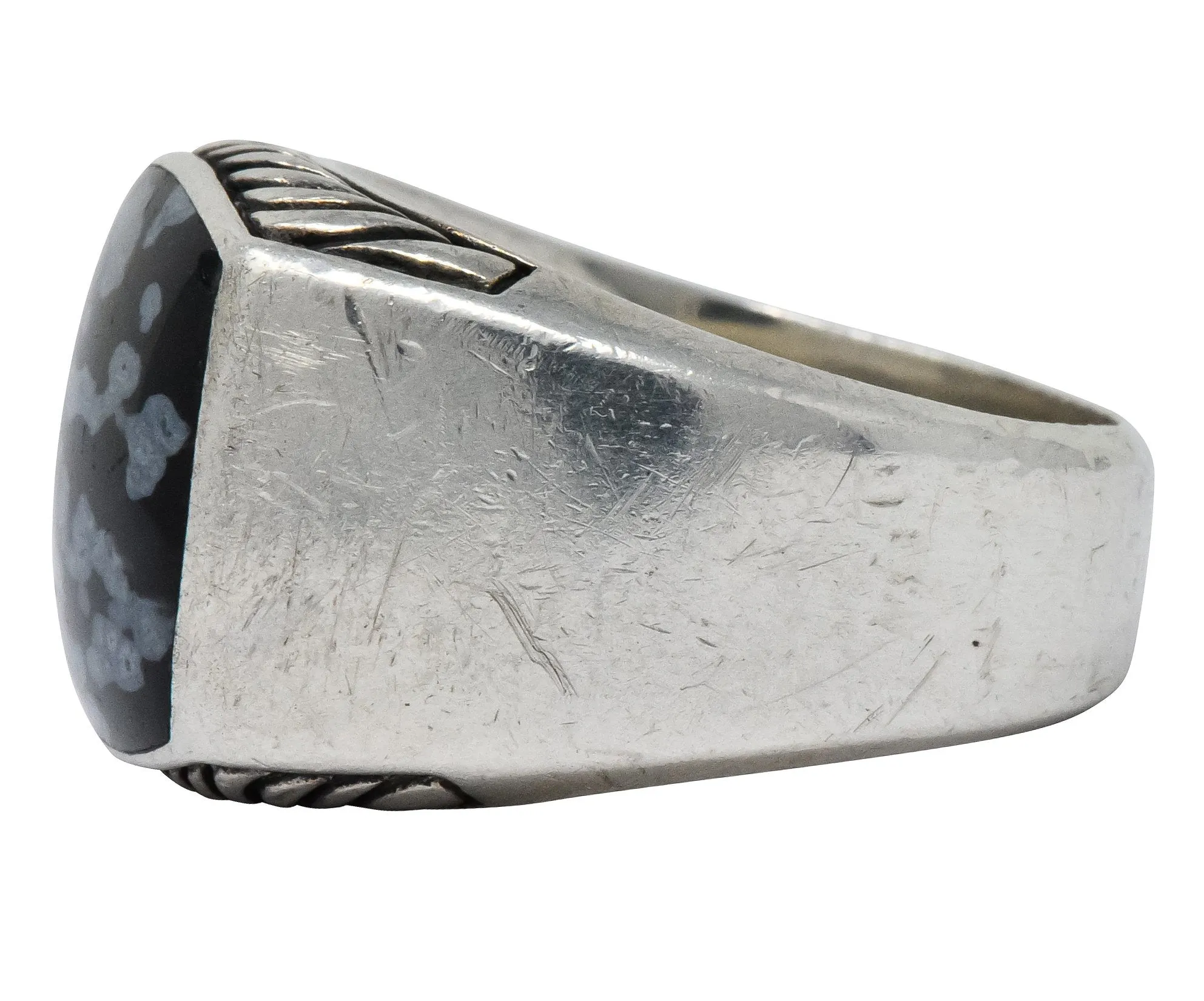 David Yurman Snowflake Obsidian Sterling Silver Men's Exotic Stone Ring