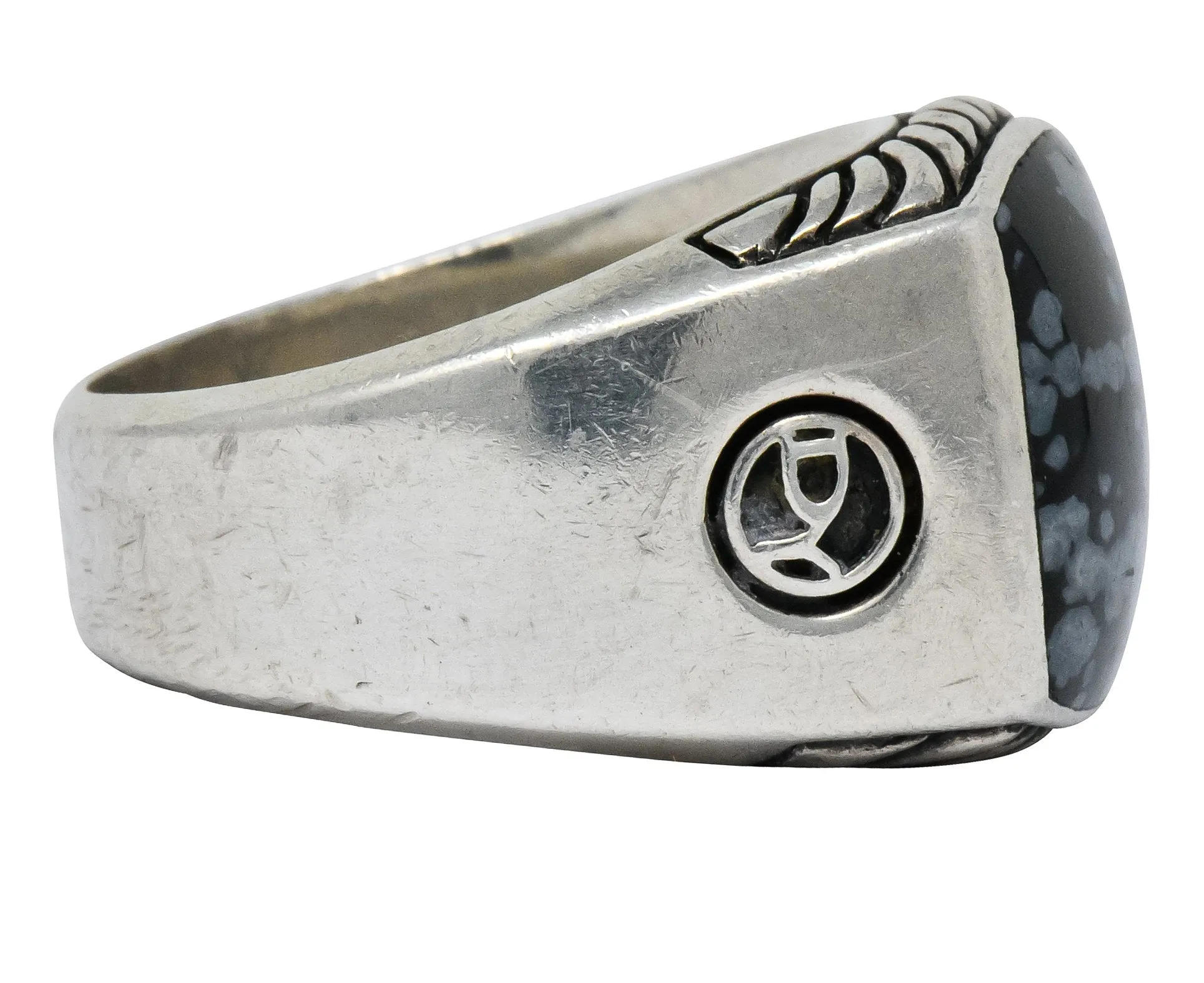 David Yurman Snowflake Obsidian Sterling Silver Men's Exotic Stone Ring