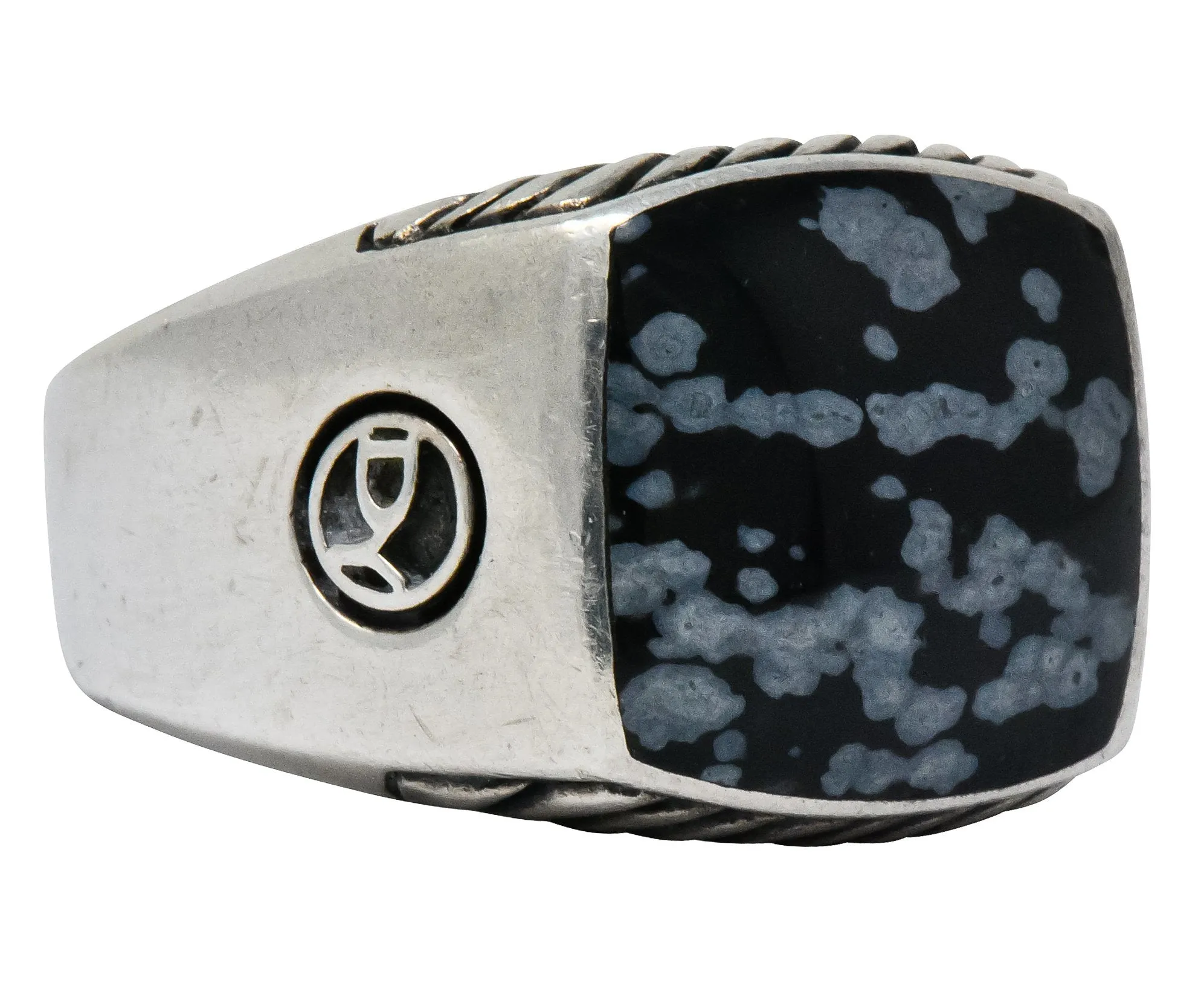 David Yurman Snowflake Obsidian Sterling Silver Men's Exotic Stone Ring