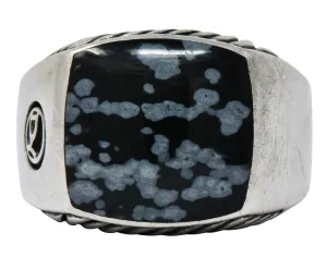 David Yurman Snowflake Obsidian Sterling Silver Men's Exotic Stone Ring