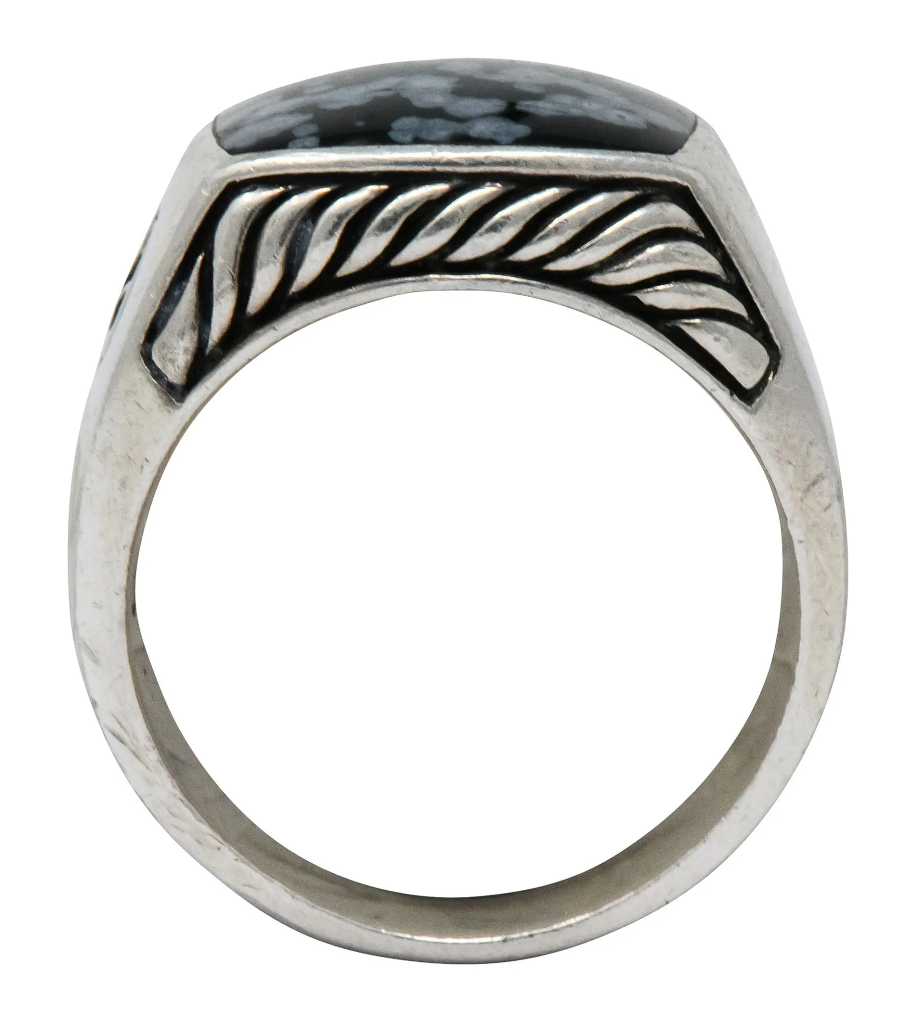 David Yurman Snowflake Obsidian Sterling Silver Men's Exotic Stone Ring