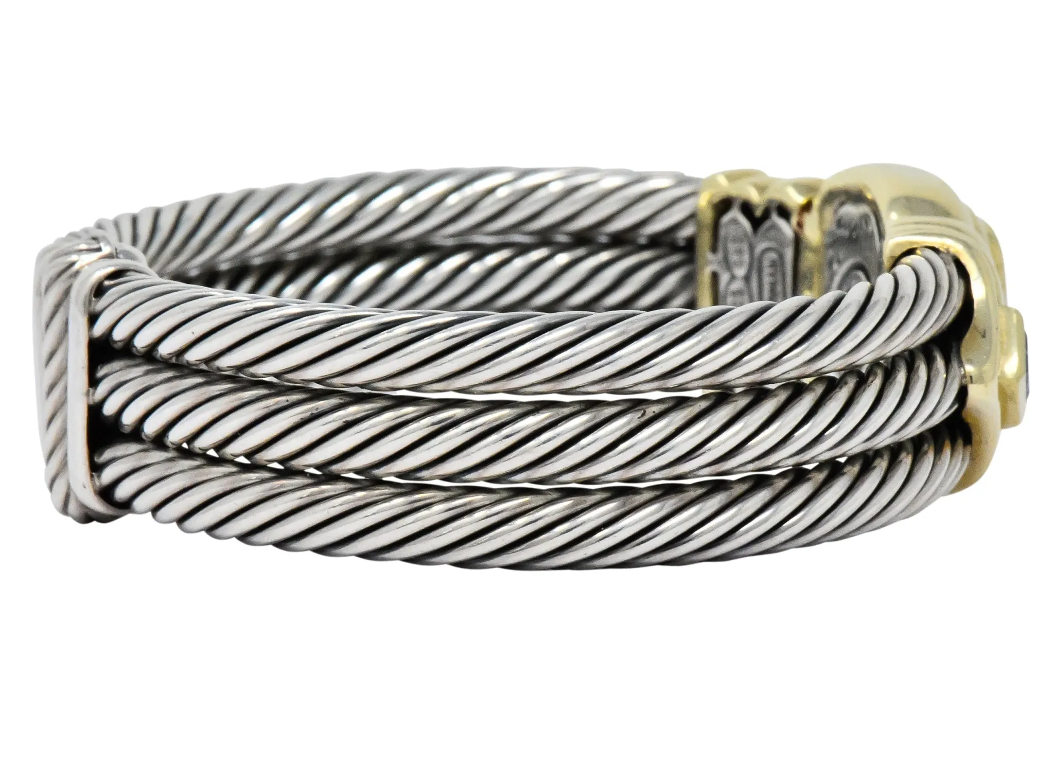 David Yurman Vintage Citrine Iolite Sterling Silver 14 Karat Gold Triple Cable Bracelet