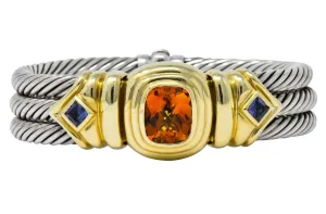 David Yurman Vintage Citrine Iolite Sterling Silver 14 Karat Gold Triple Cable Bracelet