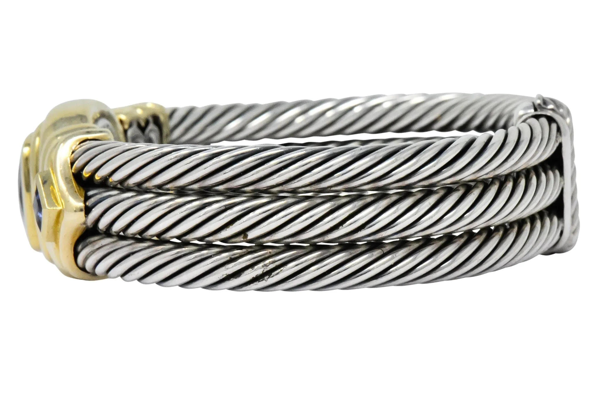 David Yurman Vintage Citrine Iolite Sterling Silver 14 Karat Gold Triple Cable Bracelet