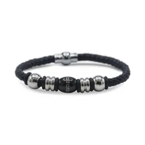 Decorative Leather Bracelet Stainless Steel Accents Magnetic Clasp (Silver/Black)