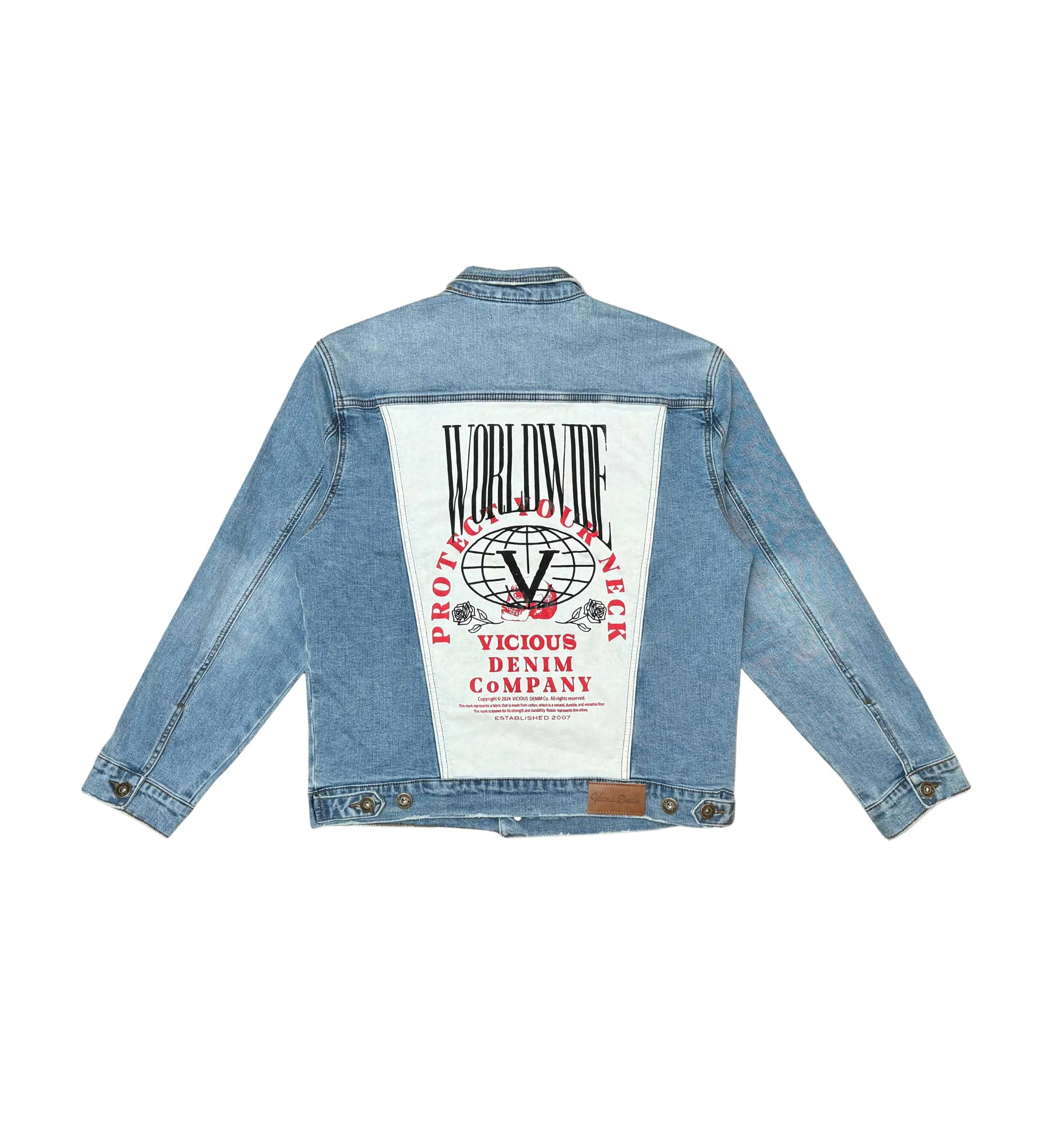 Denim jacket w/ suede cut & sew and pearl   gem stone details