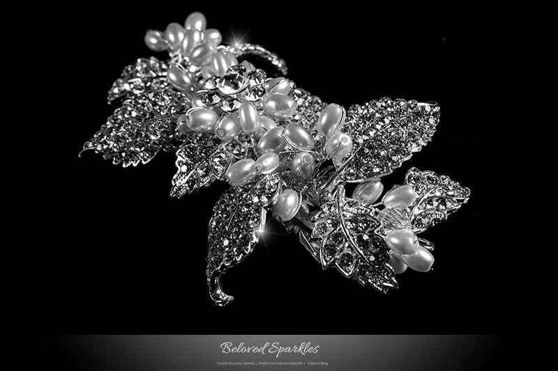 Dilan White Pearl Leaves Hair Clip | Pearl | Crystal