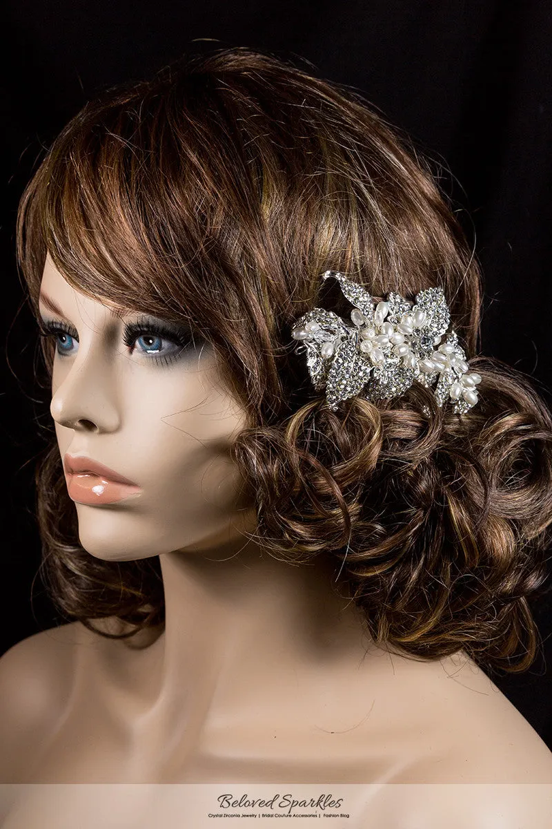 Dilan White Pearl Leaves Hair Clip | Pearl | Crystal