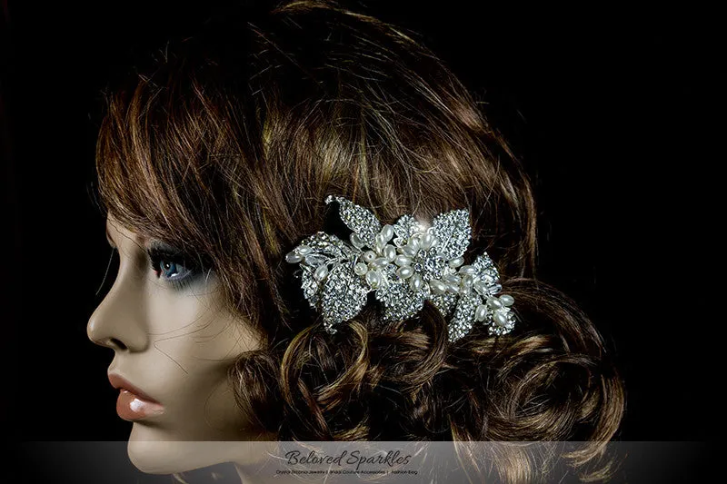 Dilan White Pearl Leaves Hair Clip | Pearl | Crystal