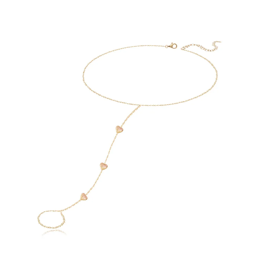 Dripping Scattered Gemstone Hearts Hand Chain