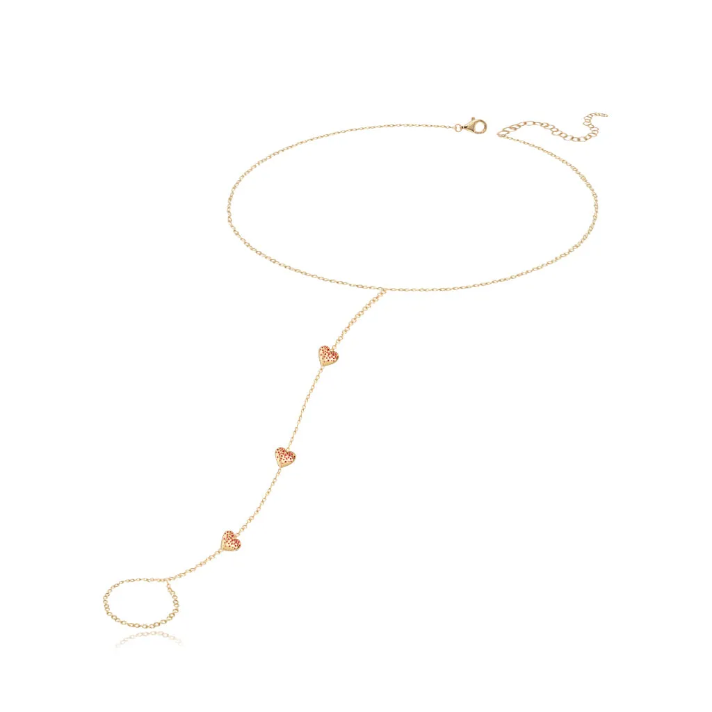 Dripping Scattered Gemstone Hearts Hand Chain