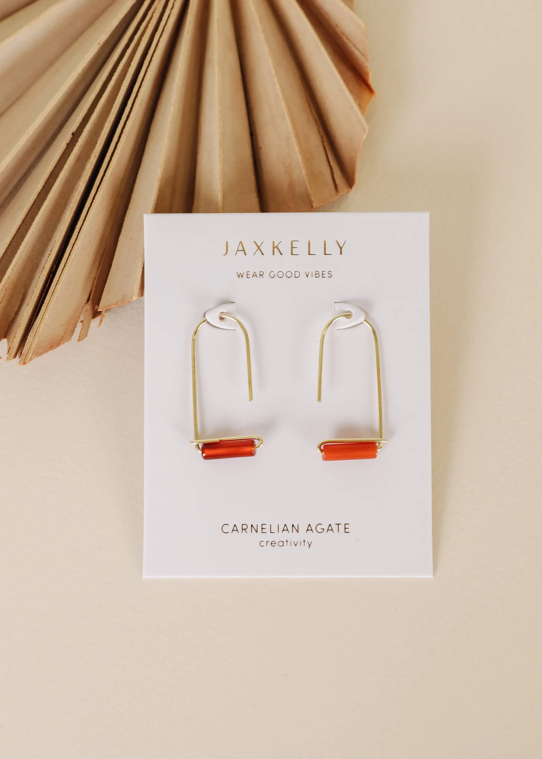 Drop Carnelian Agate Earrings by JaxKelly | Gold
