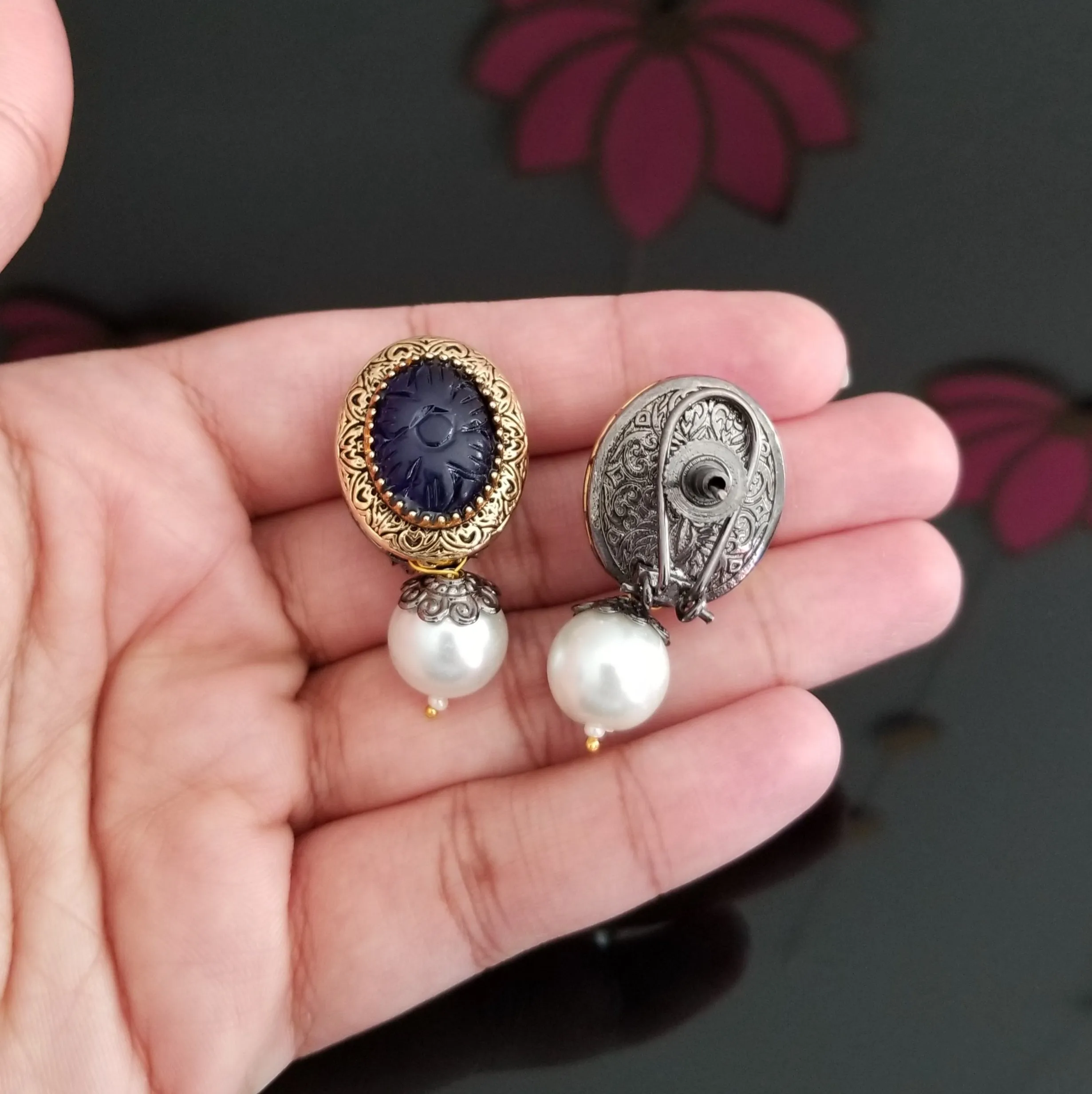 Dual Finish Pearl Drop Earrings 1706