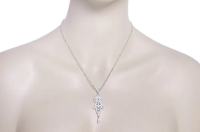 Edwardian Pearl Lavalier Drop Pendant Necklace in Sterling Silver