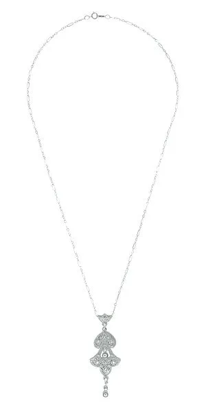 Edwardian Pearl Lavalier Drop Pendant Necklace in Sterling Silver