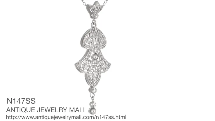Edwardian Pearl Lavalier Drop Pendant Necklace in Sterling Silver