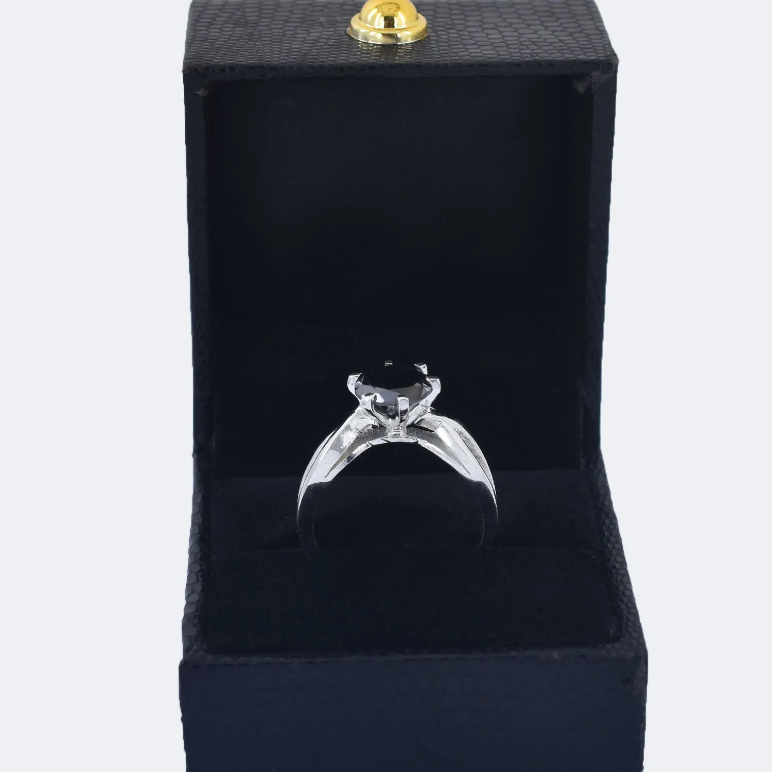 Elegant 2.60 Carat Black Diamond Solitaire Ring , 925 Sterling Silver, Round Brilliant Cut, Customized Finish