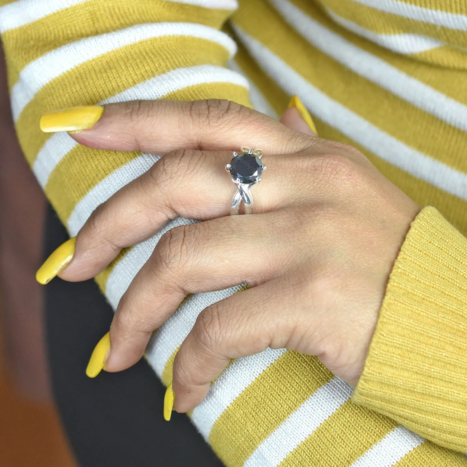 Elegant 2.60 Carat Black Diamond Solitaire Ring , 925 Sterling Silver, Round Brilliant Cut, Customized Finish