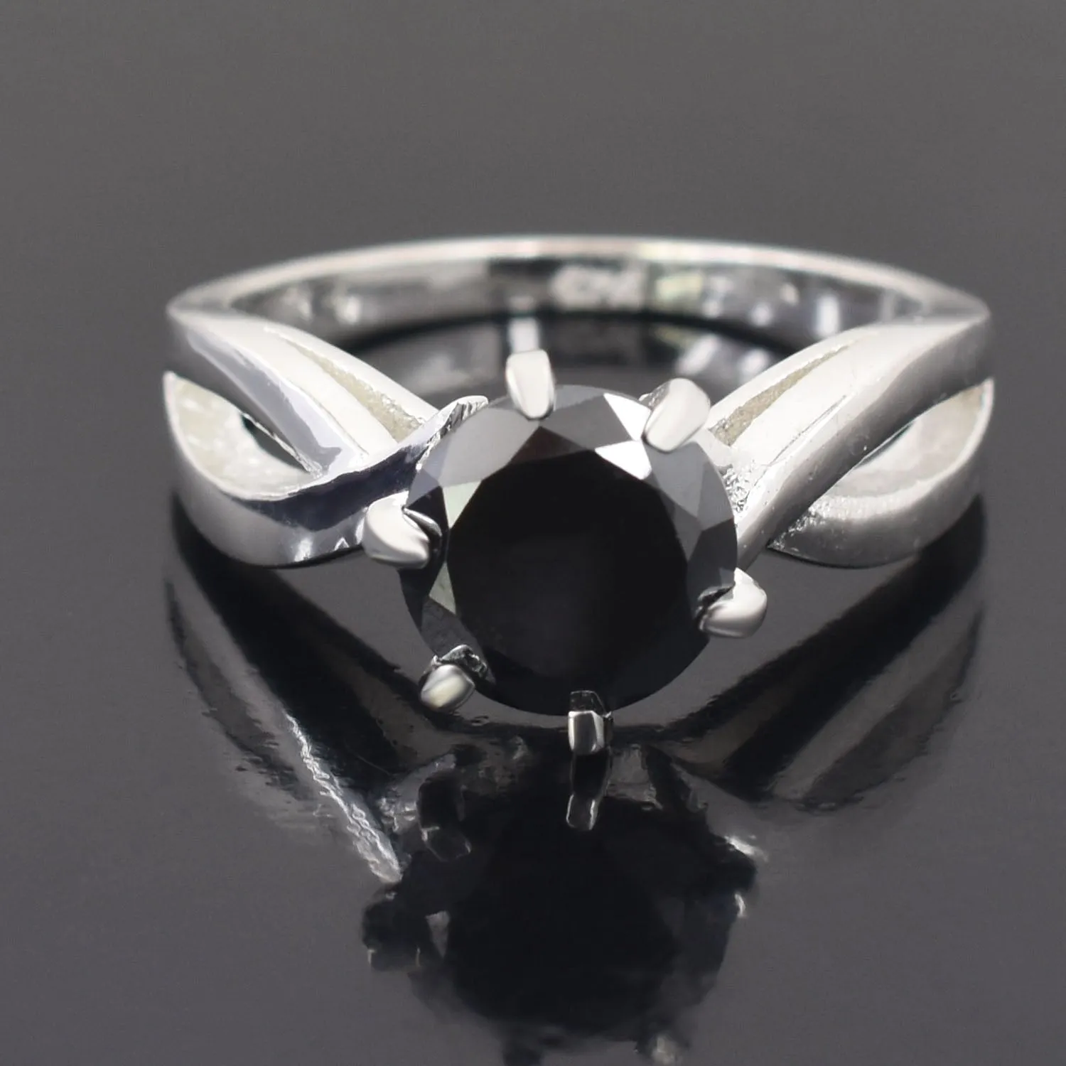 Elegant 2.60 Carat Black Diamond Solitaire Ring , 925 Sterling Silver, Round Brilliant Cut, Customized Finish