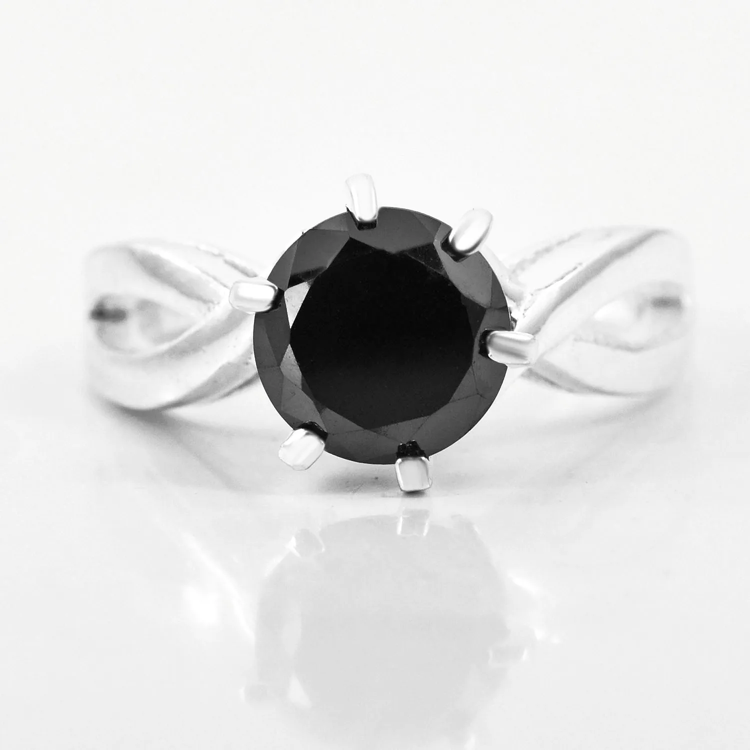 Elegant 2.60 Carat Black Diamond Solitaire Ring , 925 Sterling Silver, Round Brilliant Cut, Customized Finish