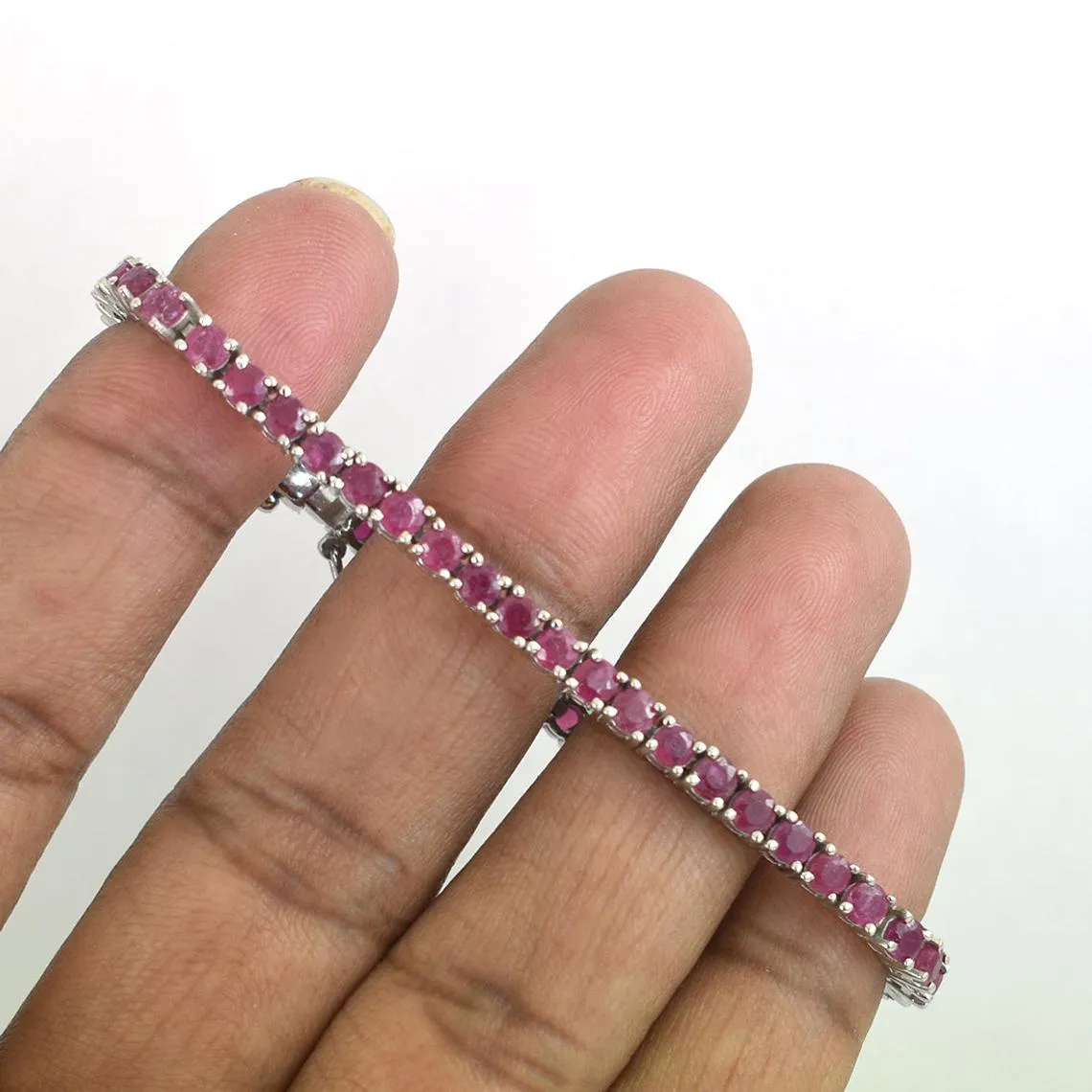 Elegant 3 mm Faceted African Ruby Bracelet With Silver Clasp, Birthday Gift,Unisex Bracelet, AAA Quality, Great Shine & Luster !