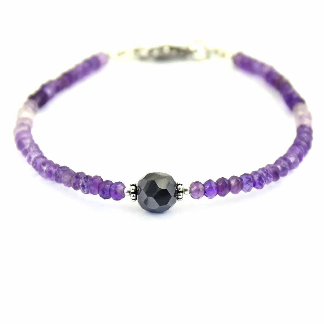 Elegant Amethyst Gemstone Bracelet with 8mm Black Diamond Bead