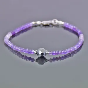 Elegant Amethyst Gemstone Bracelet with 8mm Black Diamond Bead